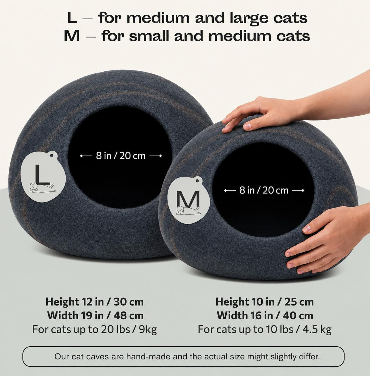 Cat Cave - Merino Wool Bed for Indoor Cats (Slate Grey, Large) | Cat Bed Enclosure, Premium Felt, Handmade, Super Soft, Lightweight, Breathable, Adjustable Shape