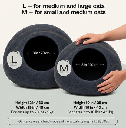 Cat Cave - Merino Wool Bed for Indoor Cats (Slate Grey, Large) | Cat Bed Enclosure, Premium Felt, Handmade, Super Soft, Lightweight, Breathable, Adjustable Shape