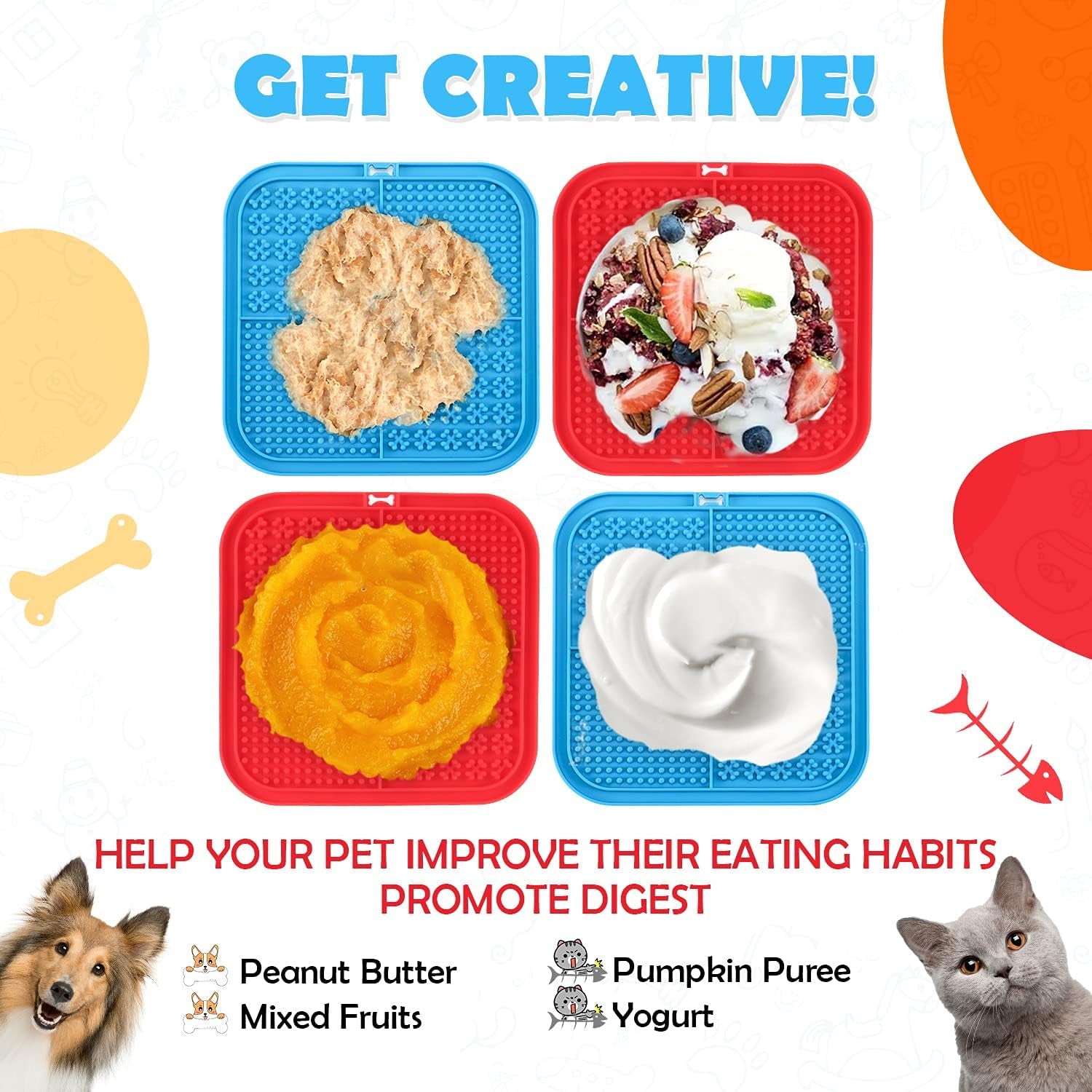 Dog Lick Pad丨Boredom & Anxiety Reduction丨Feeder Mat for Yogurt or Peanut Butter丨Dog Puzzle Toy Alternative to a Slow Feeder Dog Bowl丨Interactive Dog Toy Help Pets for Nail Trimming丨Bathing