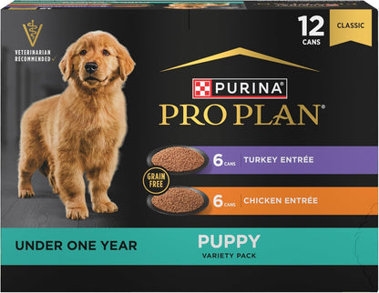 Purina Pro Plan DEVELOPMENT Wet Puppy Food Variety Pack - 12 Cans of Nutritious 13 Oz Meals for Growing Puppies