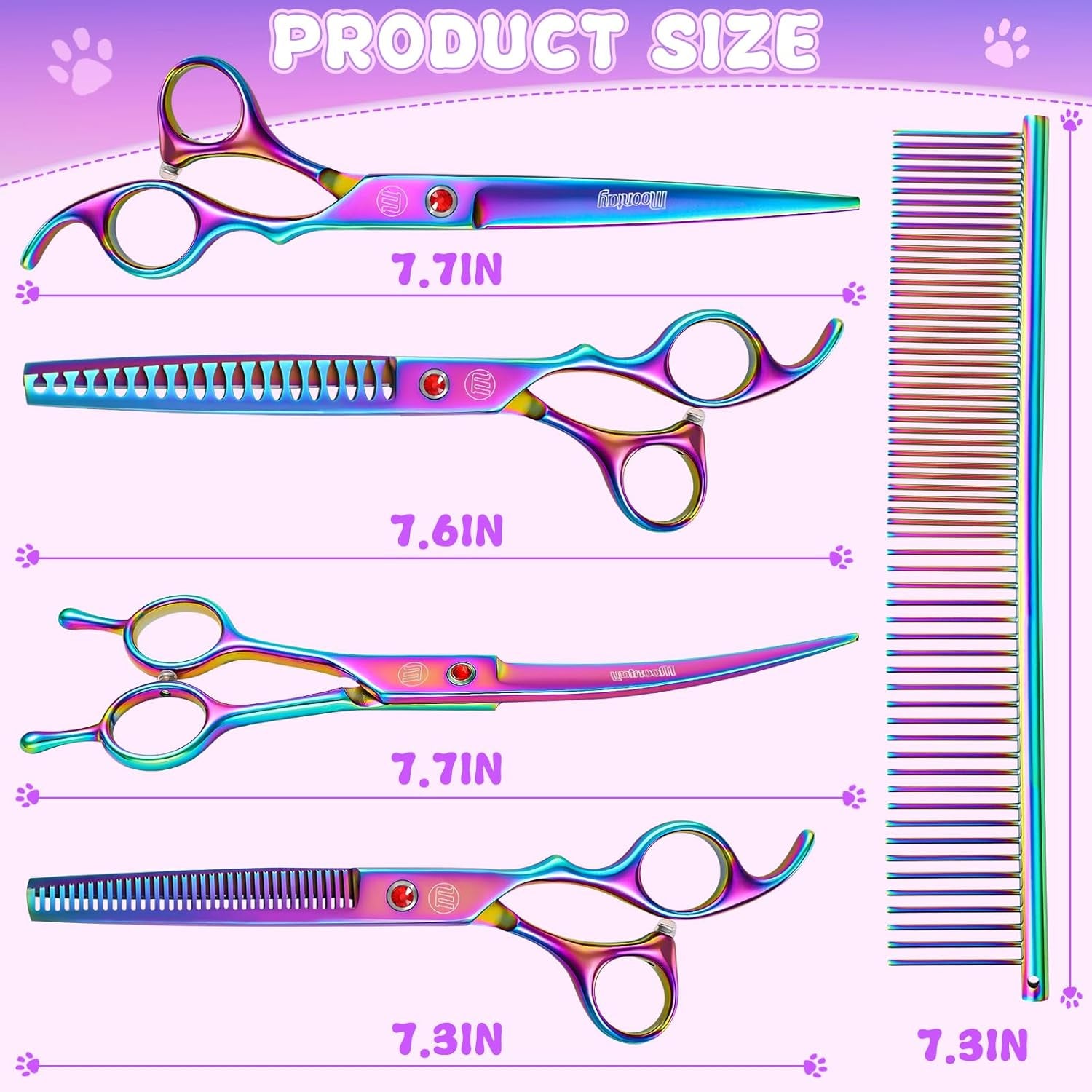 Professional Dog Grooming Scissors Set, 7 Inch/8 Inch Pet Grooming Scissors Chunkers Shears for Dog, Curved Dog Grooming Scissors, Thinning Shears for Dog with Grooming Comb | Pet Grooming Chunkers Shears for Dog, Curved Dog Grooming Scissors, Thinning Shears for Dog with Grooming Comb, Multi-Color