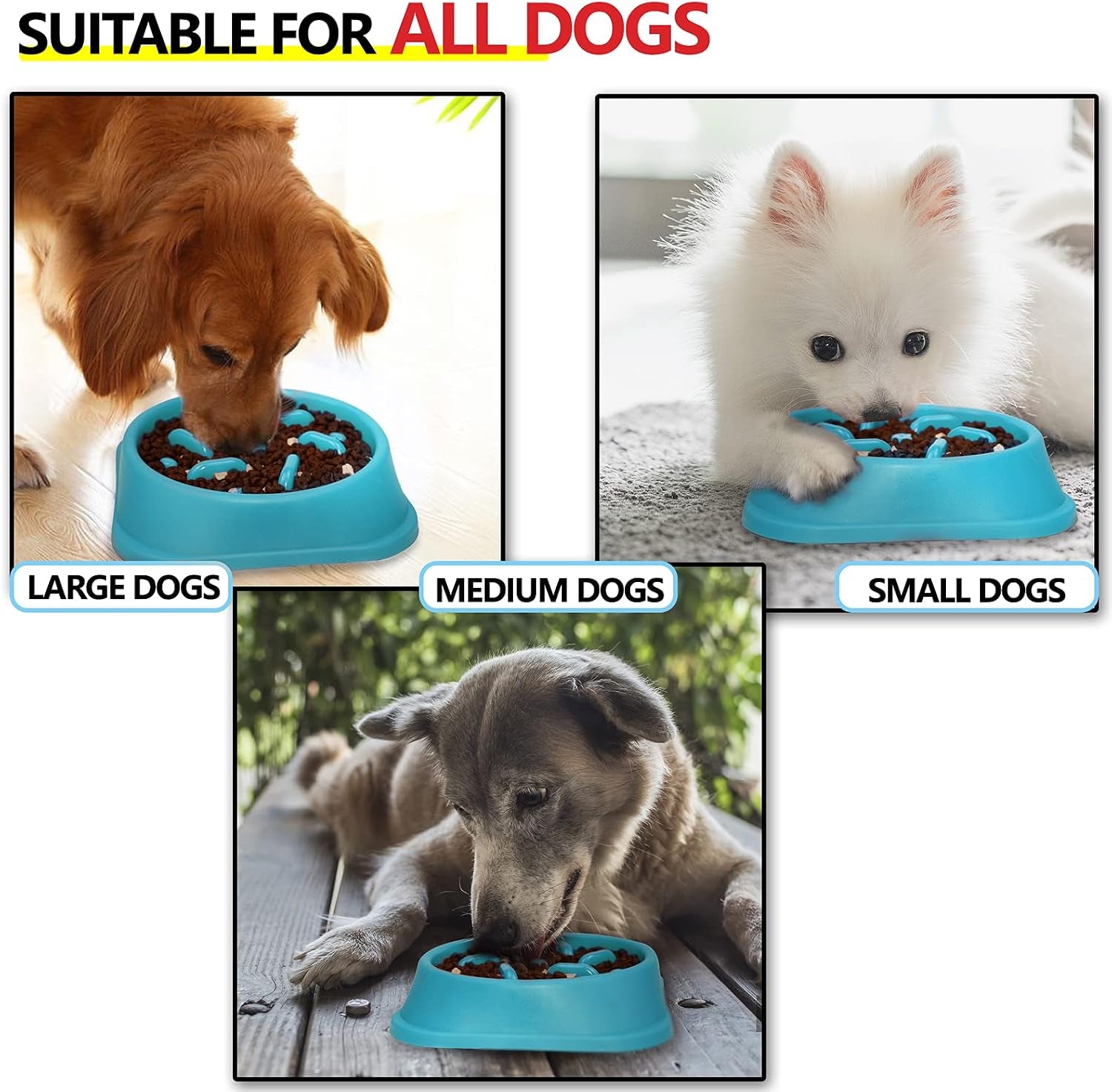 Dog Slow Feeder, Dogs Fun Slower Eating Bowl, Non-Slip Puzzle Bowls, Pet Preventing Choking Food Feeder, Anti-Gulping Healthy Stop Dog Bowl for Faster Eaters