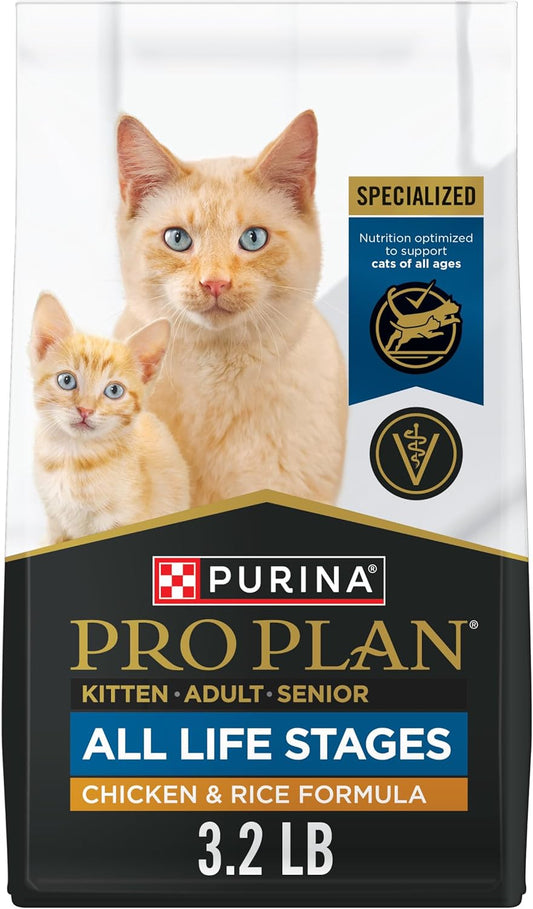 Purina Pro Plan All Life Stages Chicken Formula Dry Cat Food - 3.2 lb Bag for Optimal Nutrition