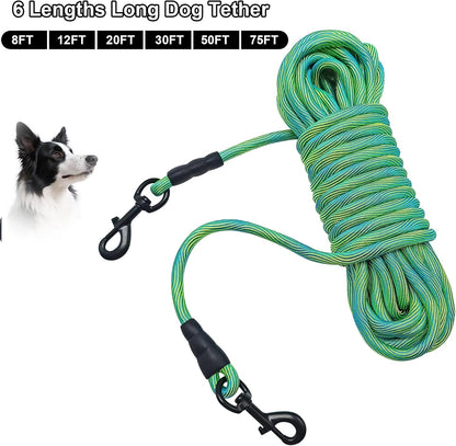 8/12/20/30/50/75Ft Dog Tie-Out Long Tether Rope Dog Lead for Yard | Large Medium Dogs Outdoor Yard Leash- Training, Playing, Camping, Backyard (Green, 50 Foot)