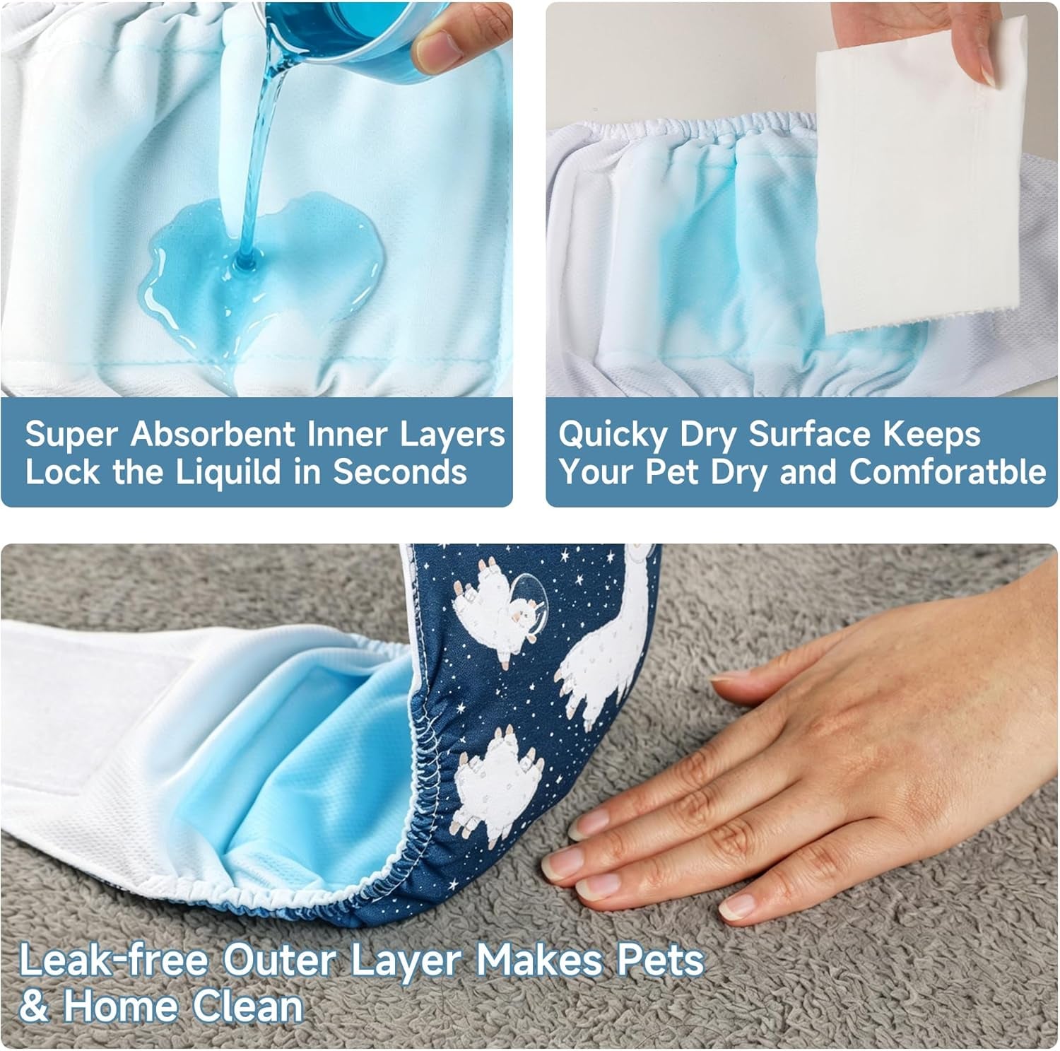 Washable Dog Diaper Male (Pack of 3) - Washable Male Dog Belly Wrap (Alpacas, Small)