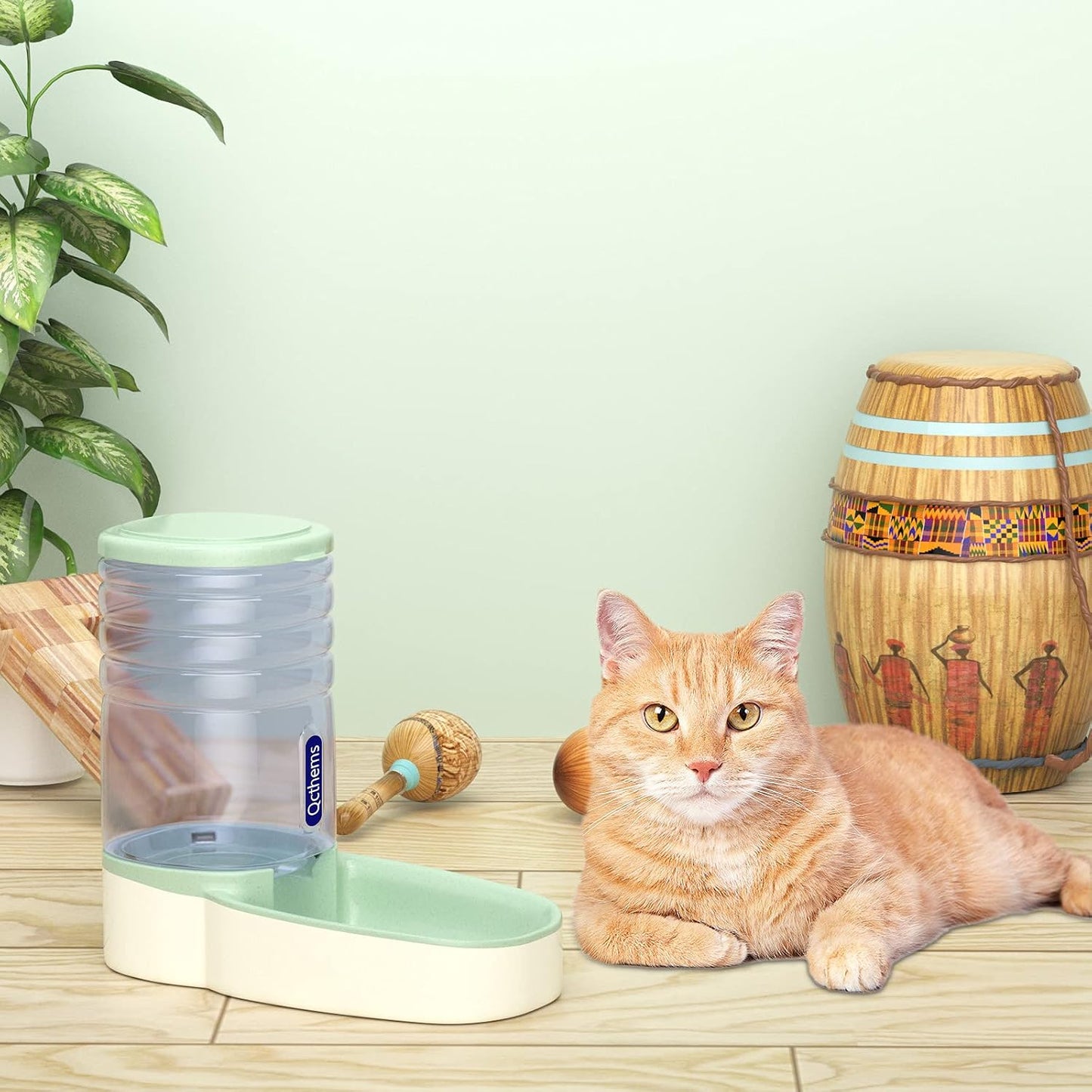 Automatic Pet Feeder Dispenser Automatic Cat Feeder Gravity Dog Feeder 1 Gallon Double Bowl Design, Suitable for Small and Medium-Sized Dogs and Cats (Green- Feeder)
