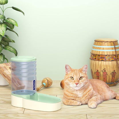 Automatic Pet Feeder Dispenser Automatic Cat Feeder Gravity Dog Feeder 1 Gallon Double Bowl Design, Suitable for Small and Medium-Sized Dogs and Cats (Green- Feeder)