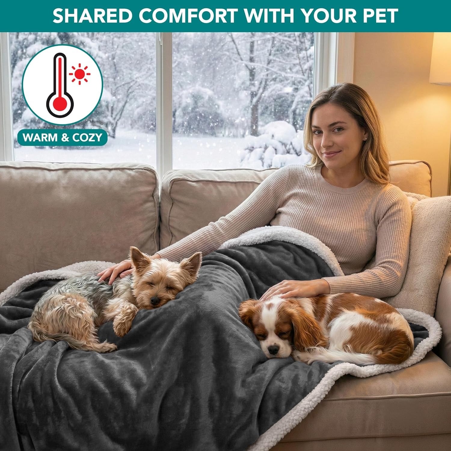Waterproof Dog Blanket for Small Dog Puppy Cat, 29X40, Charcoal | 460 GSM Sherpa Fleece Reversible, Pee Proof Pet Blanket, Furniture Protector Cover for Couch Sofa Kennel, Washable