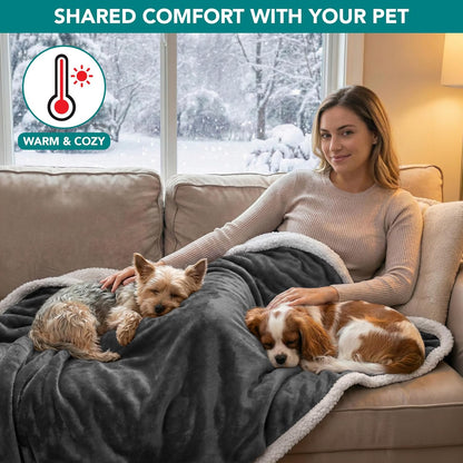Waterproof Dog Blanket for Small Dog Puppy Cat, 29X40, Charcoal | 460 GSM Sherpa Fleece Reversible, Pee Proof Pet Blanket, Furniture Protector Cover for Couch Sofa Kennel, Washable