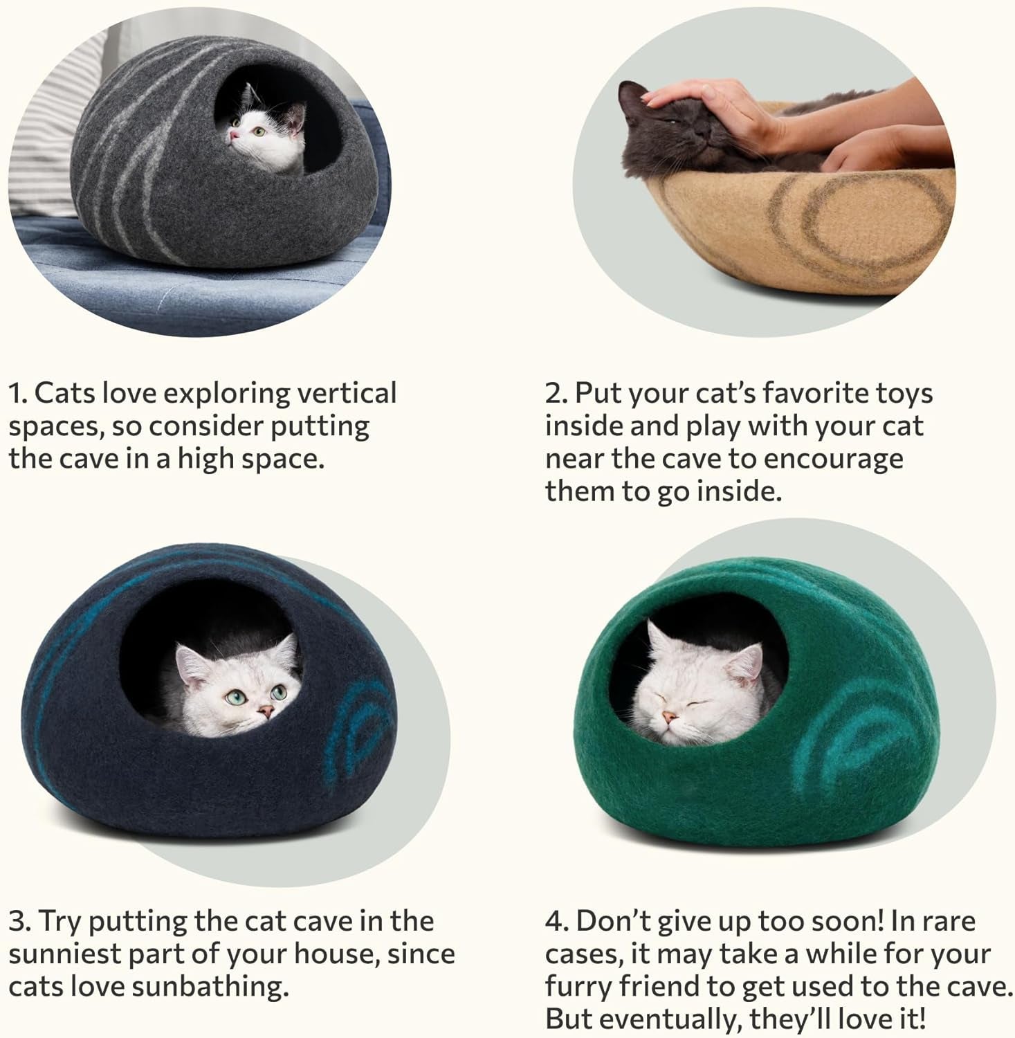 Cat Cave - Merino Wool Bed for Indoor Cats (Slate Grey, Large) | Cat Bed Enclosure, Premium Felt, Handmade, Super Soft, Lightweight, Breathable, Adjustable Shape