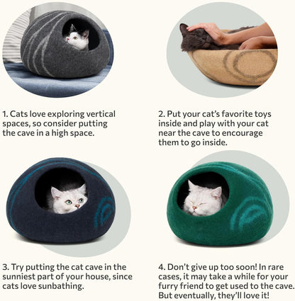 Cat Cave - Merino Wool Bed for Indoor Cats (Slate Grey, Large) | Cat Bed Enclosure, Premium Felt, Handmade, Super Soft, Lightweight, Breathable, Adjustable Shape