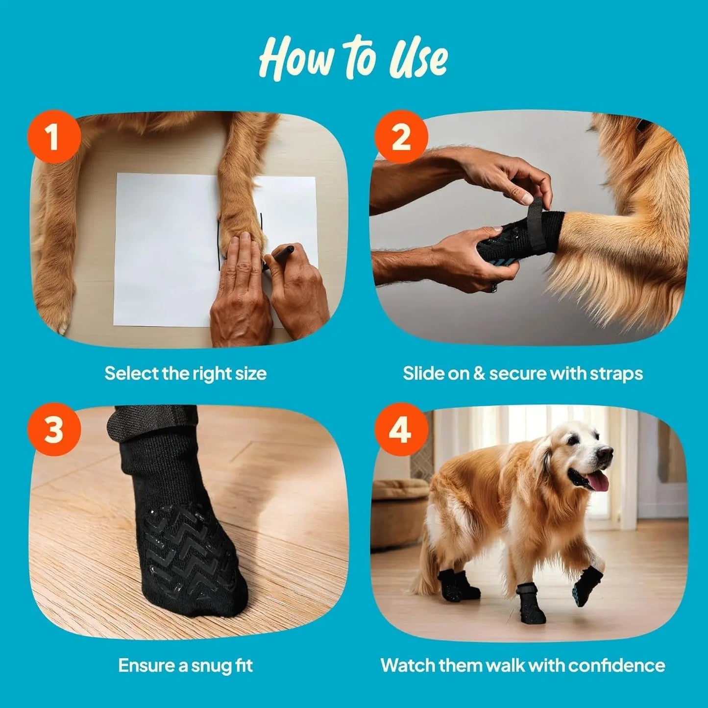 Anti-Slip Dog Socks with Straps, Breathable & Washable – 4 Pack (XS–XXL)