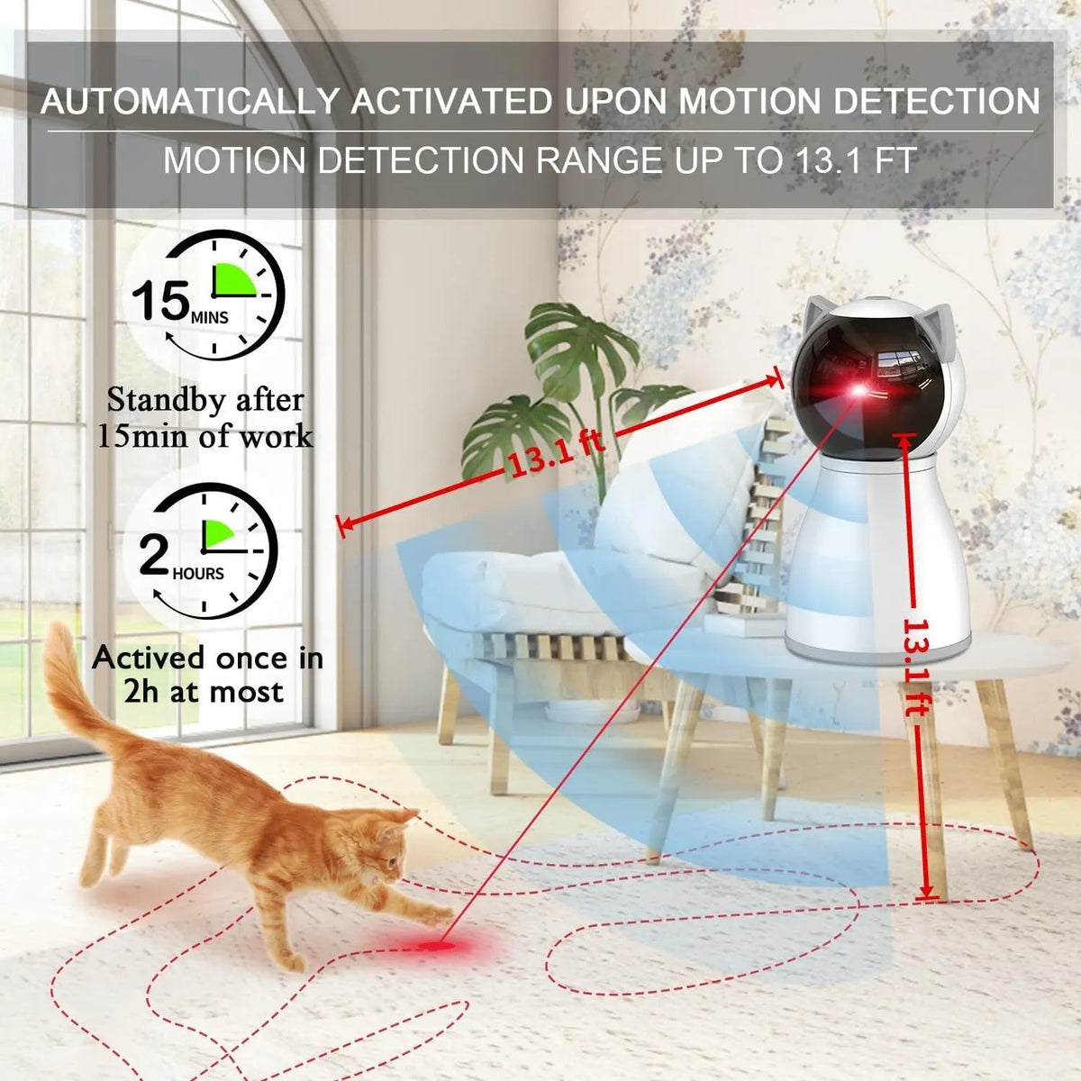 Automatic Cat Laser Toy – Motion-Activated, Rechargeable Interactive Indoor Pet Toy