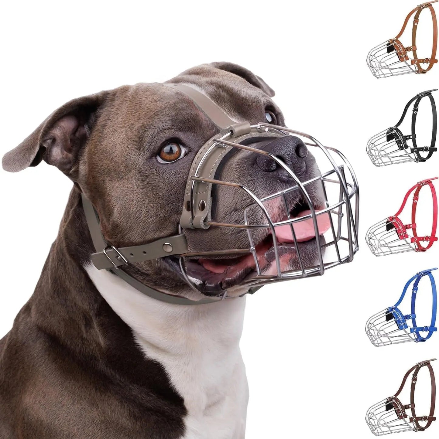 Breathable Metal Basket Dog Muzzle for Large Dogs with Leather Straps