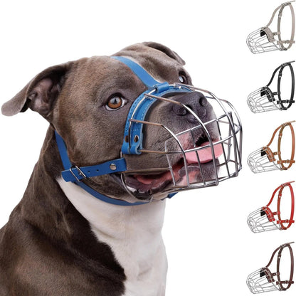 Breathable Metal Basket Dog Muzzle for Large Dogs with Leather Straps