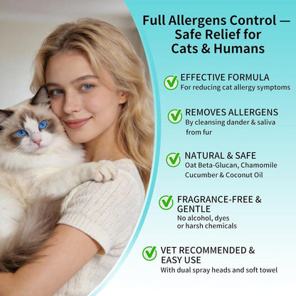 Cat Dander Remover Spray Natural Allergy Relief No Rinse Anti Dander