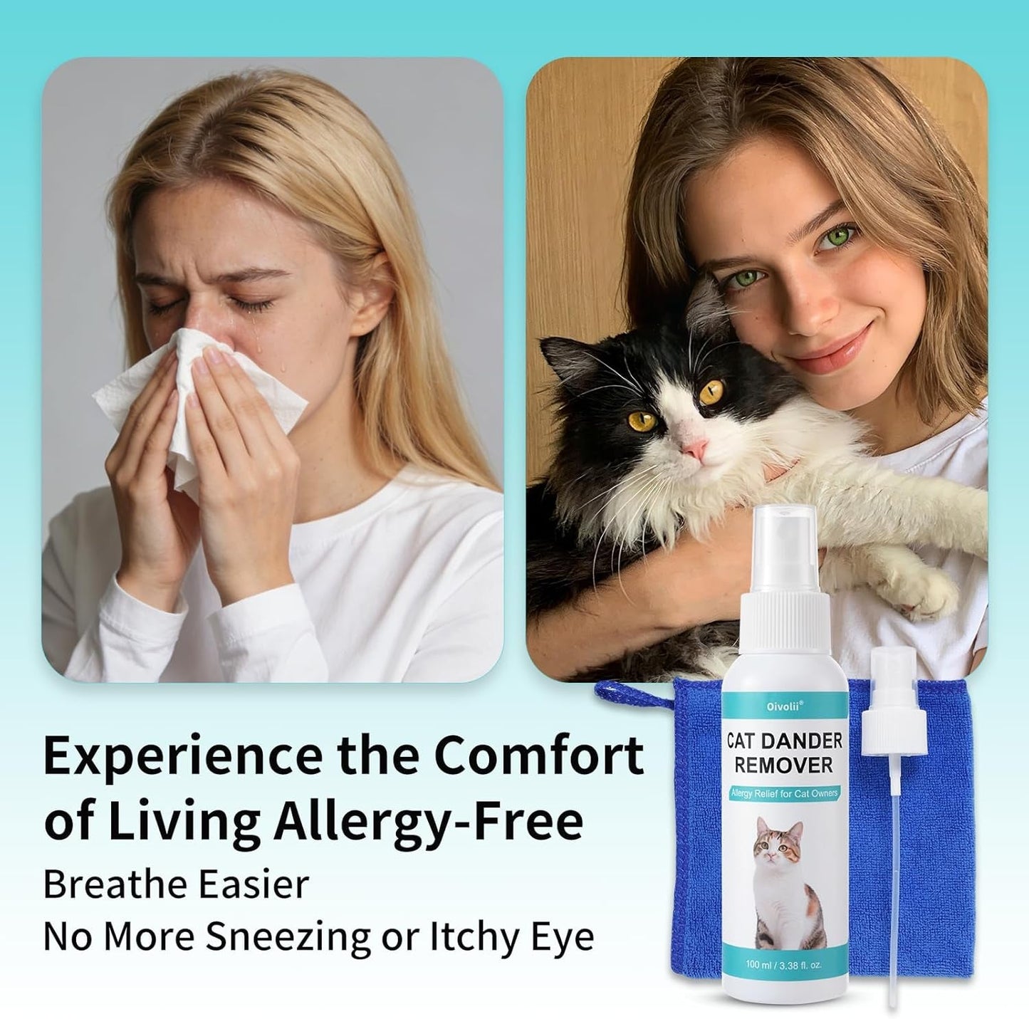 Cat Dander Remover Spray Natural Allergy Relief No Rinse Anti Dander