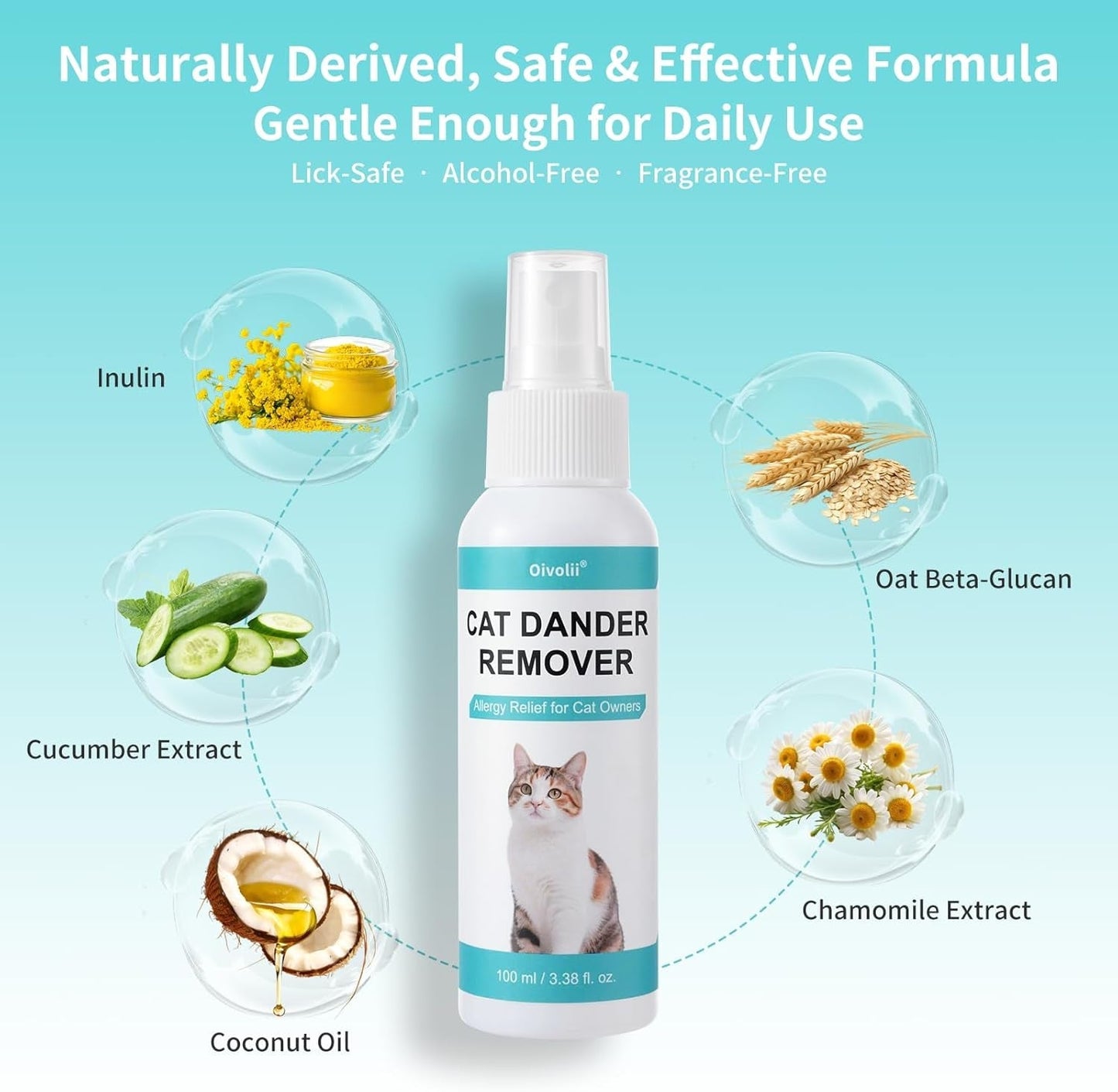 Cat Dander Remover Spray Natural Allergy Relief No Rinse Anti Dander
