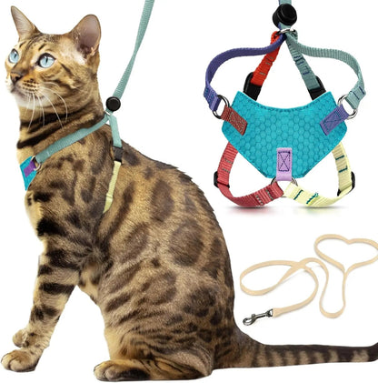Cat Harness Escape Proof Adjustable Leash Set Reflective Walking Vest
