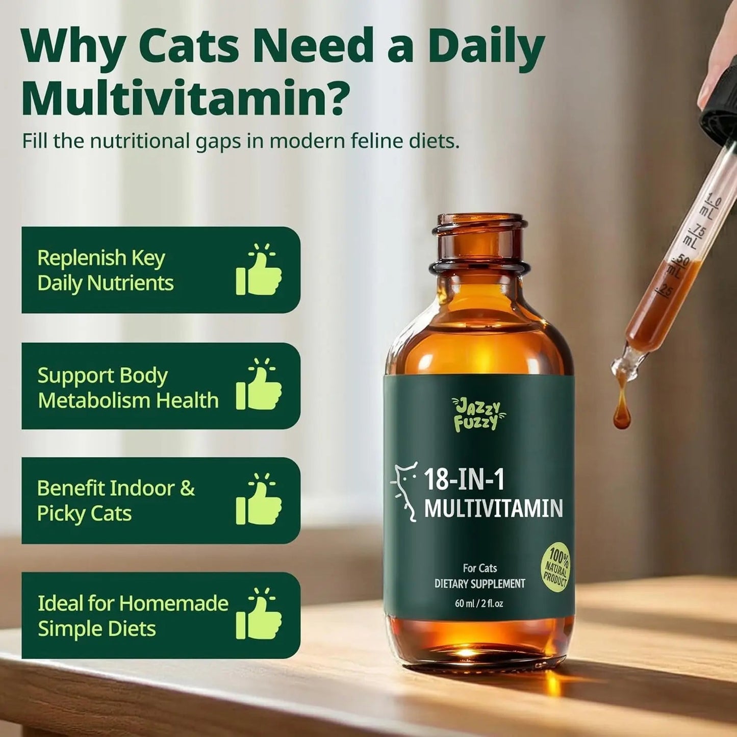 Cat Liquid Multivitamin Taurine Lysine Skin Coat Immune Support 2oz