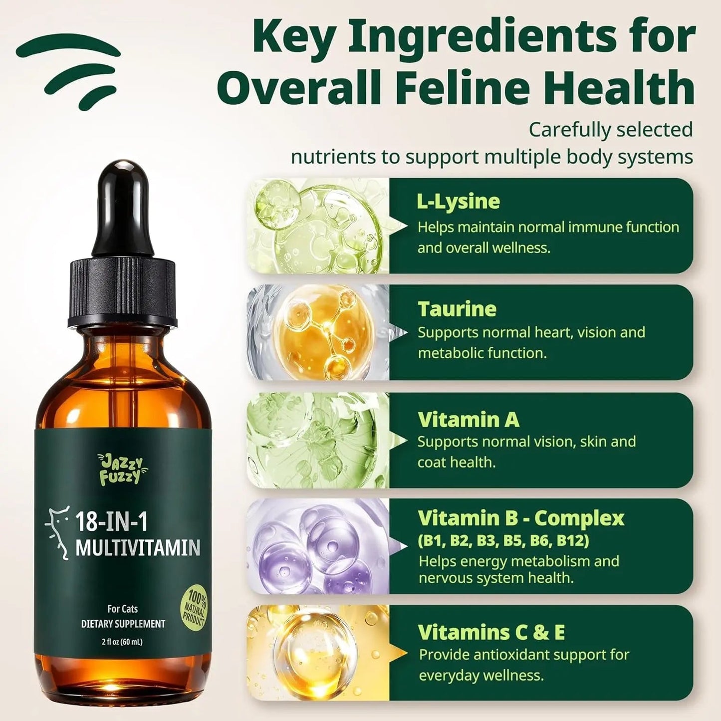Cat Liquid Multivitamin Taurine Lysine Skin Coat Immune Support 2oz