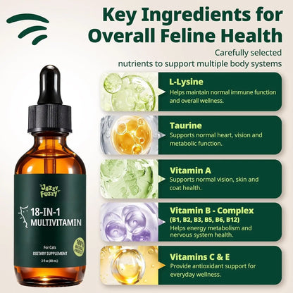 Cat Liquid Multivitamin Taurine Lysine Skin Coat Immune Support 2oz