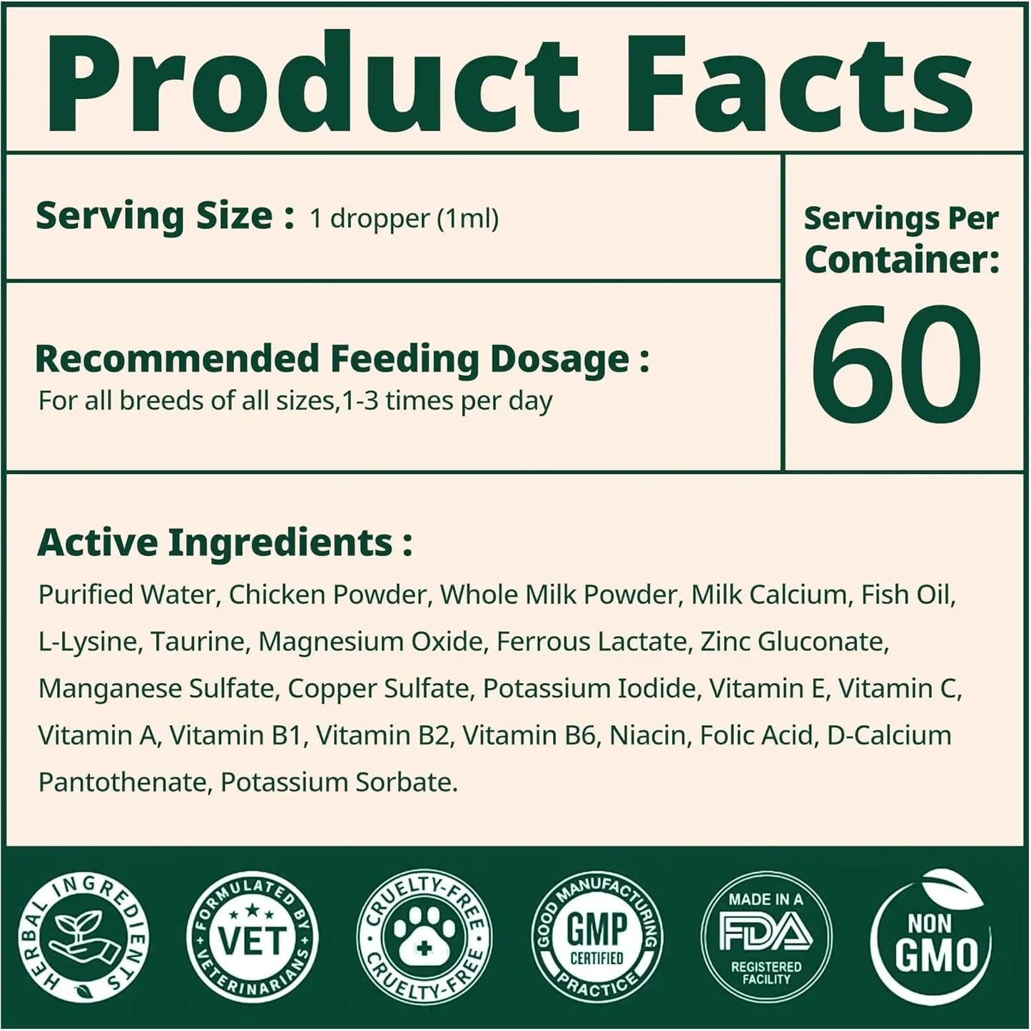 Cat Liquid Multivitamin Taurine Lysine Skin Coat Immune Support 2oz