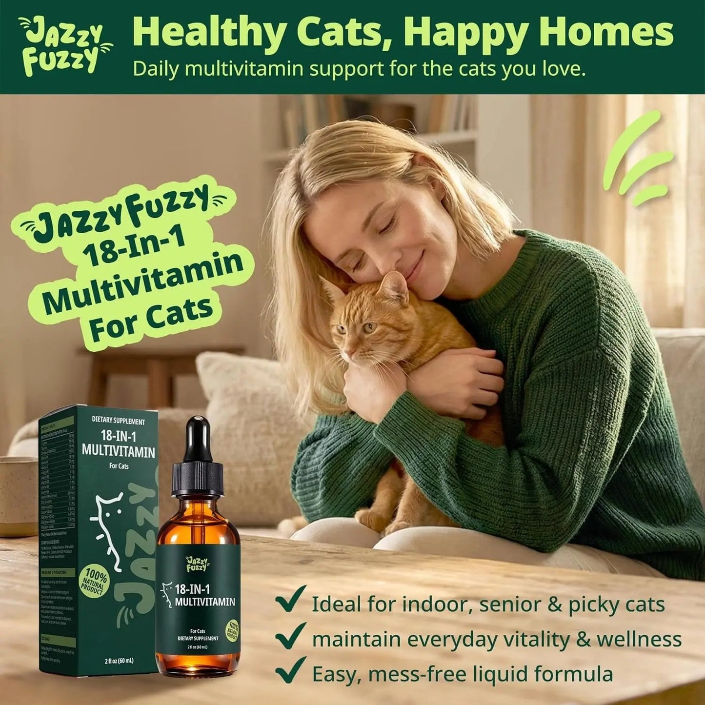 Cat Liquid Multivitamin Taurine Lysine Skin Coat Immune Support 2oz