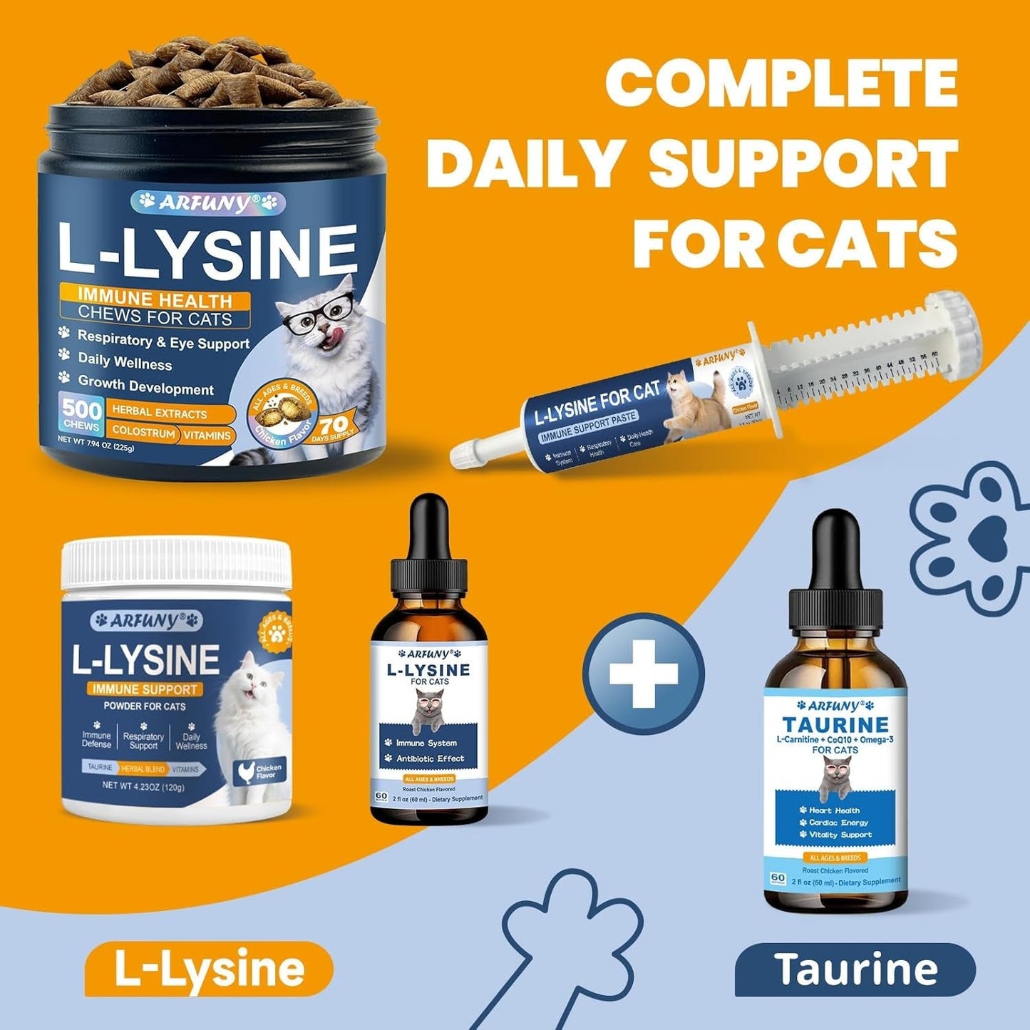 Cat Lysine Paste Immune Respiratory Eye Support Taurine Omega 3 Chicken 60ml