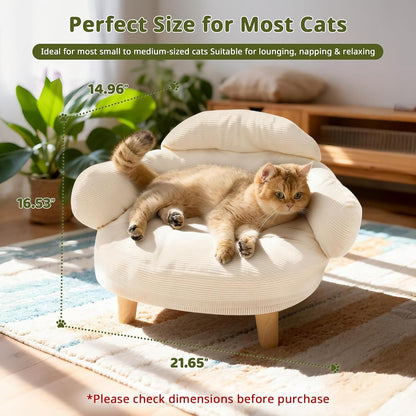 Cat Sofa Bed Furniture Style Velvet Pet Couch with Wood Legs Small Dogs