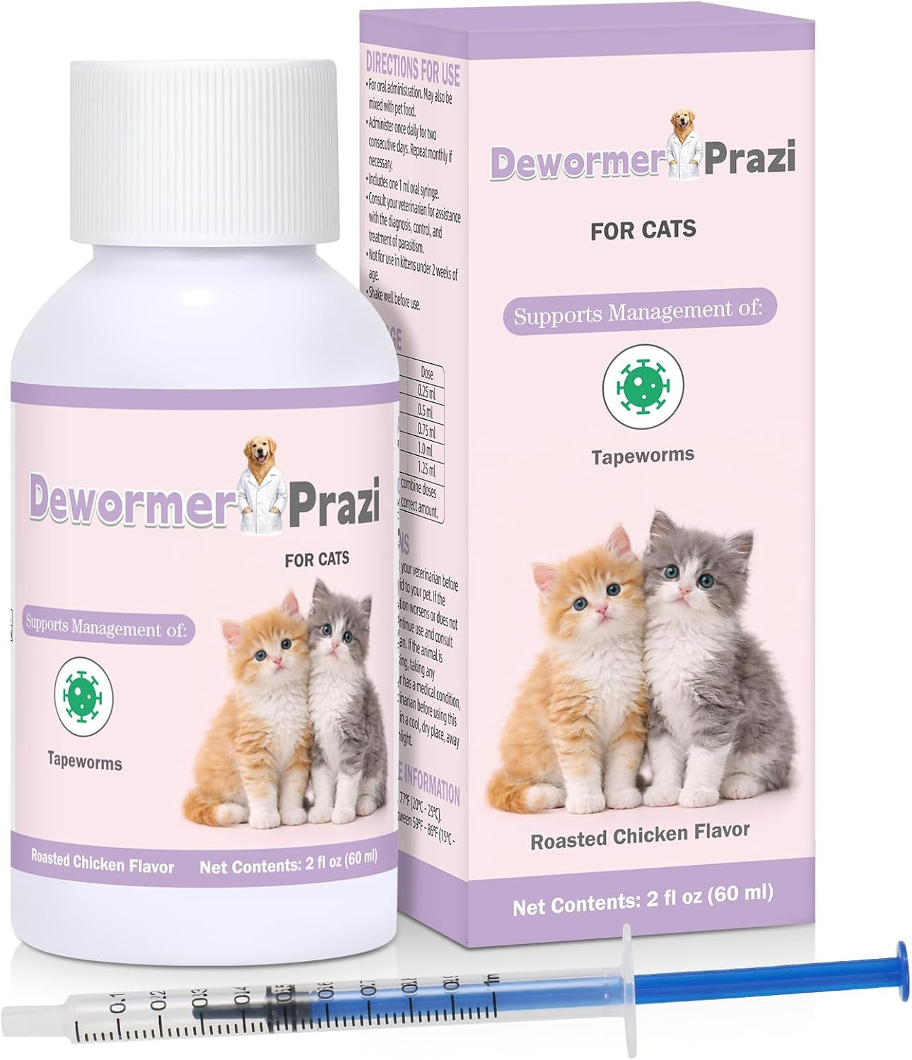 Cat Tapeworm Treatment Liquid 60ml Fast Absorption Kitten Safe Dropper