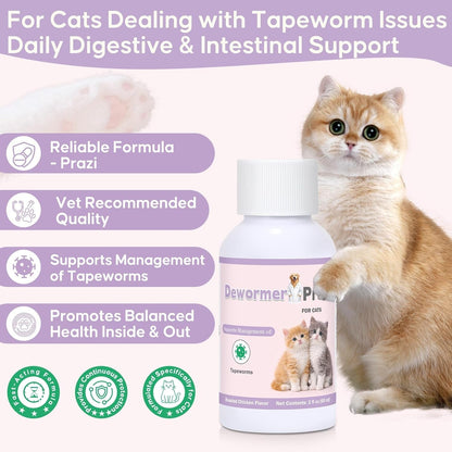 Cat Tapeworm Treatment Liquid 60ml Fast Absorption Kitten Safe Dropper