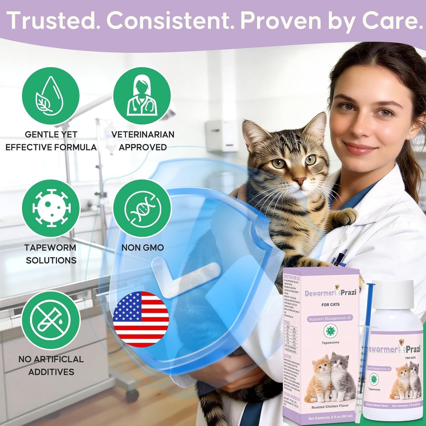 Cat Tapeworm Treatment Liquid 60ml Fast Absorption Kitten Safe Dropper