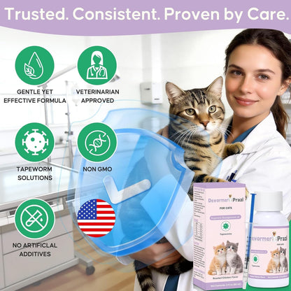 Cat Tapeworm Treatment Liquid 60ml Fast Absorption Kitten Safe Dropper
