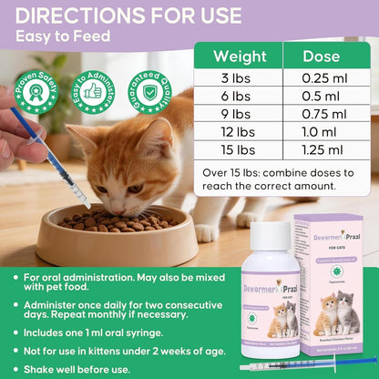 Cat Tapeworm Treatment Liquid 60ml Fast Absorption Kitten Safe Dropper