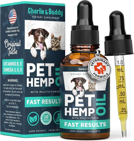 Charlie & Buddy Hemp Oil for Dogs & Cats, Calming & Joint Support