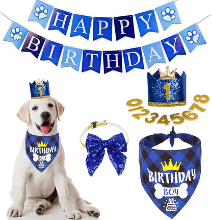 Dog Birthday Bandana, Party Hat & Bow Tie Set for Small- Large Dogs