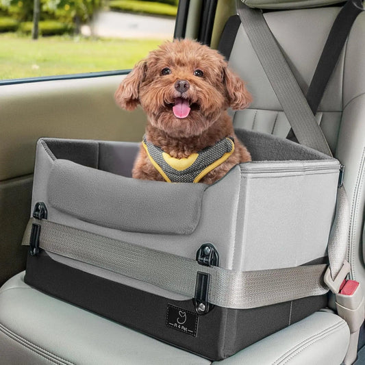 Dog Car Seat Booster for Small Dogs Under 25lbs, Travel Safety Seat with Leash