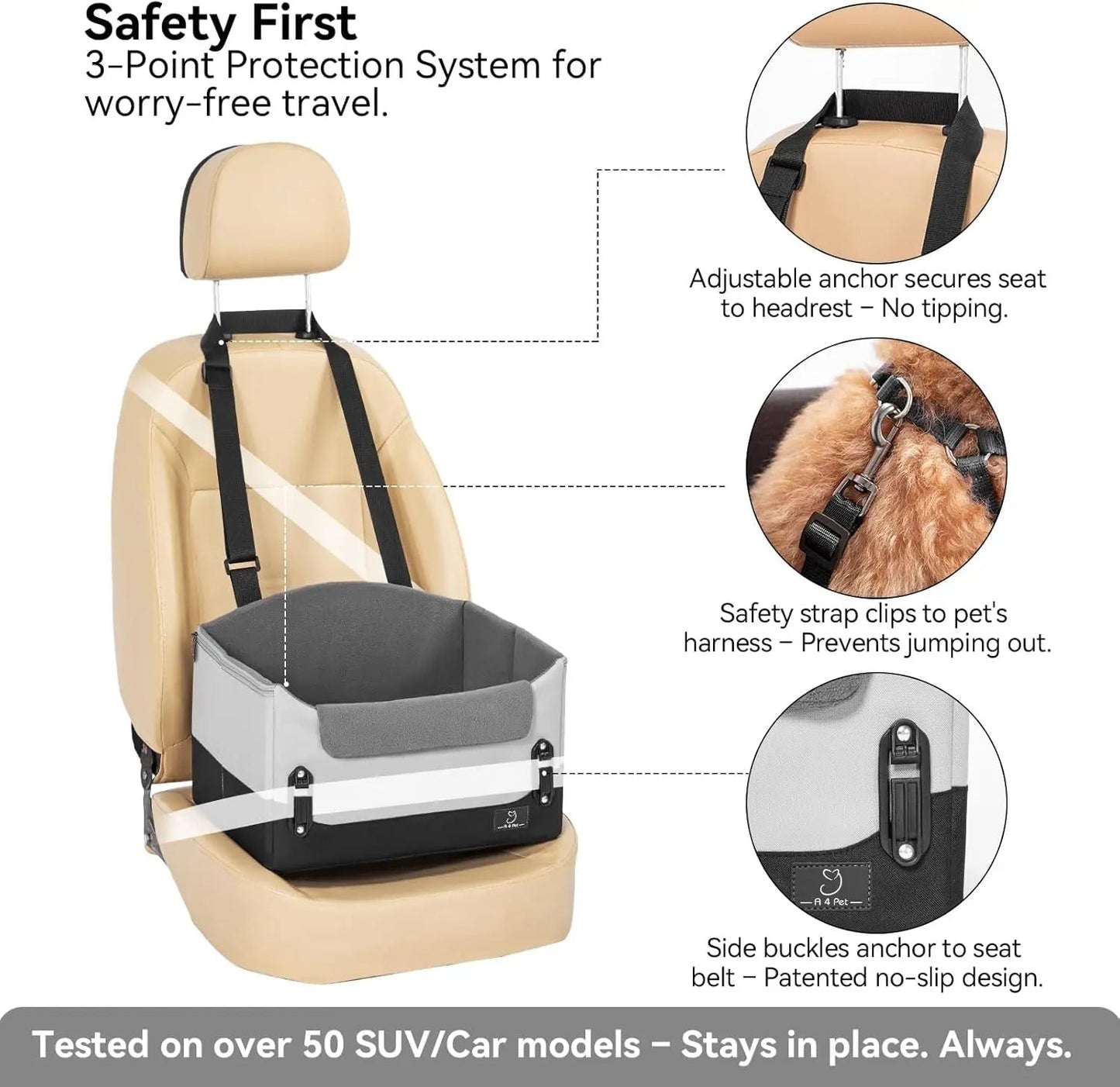 Dog Car Seat Booster for Small Dogs Under 25lbs, Travel Safety Seat with Leash
