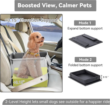 Dog Car Seat Booster for Small Dogs Under 25lbs, Travel Safety Seat with Leash