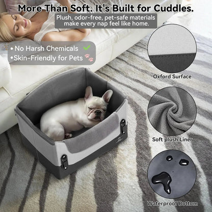 Dog Car Seat Booster for Small Dogs Under 25lbs, Travel Safety Seat with Leash
