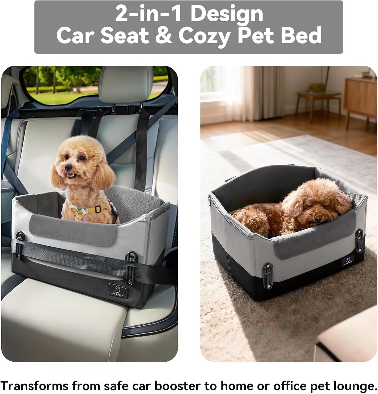 Dog Car Seat Booster for Small Dogs Under 25lbs, Travel Safety Seat with Leash