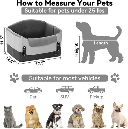 Dog Car Seat Booster for Small Dogs Under 25lbs, Travel Safety Seat with Leash