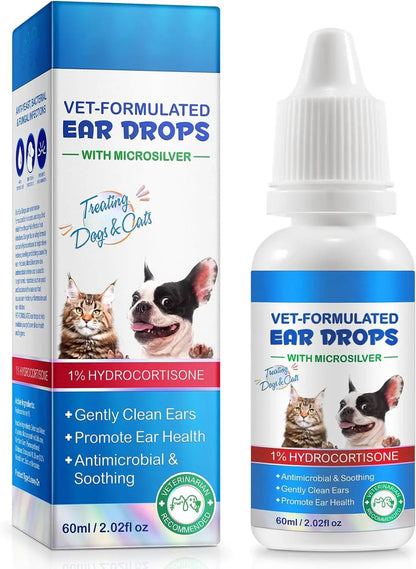 Dog & Cat Ear Cleaning Drops with 1% Hydrocortisone, Itchy Ear Relief