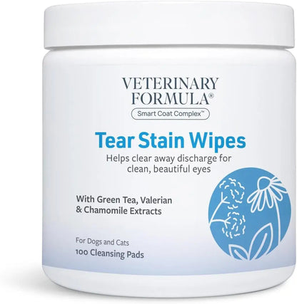 Dog & Cat Tear Stain Eye Wipes Fragrance Free Facial Cleaning 100 Ct