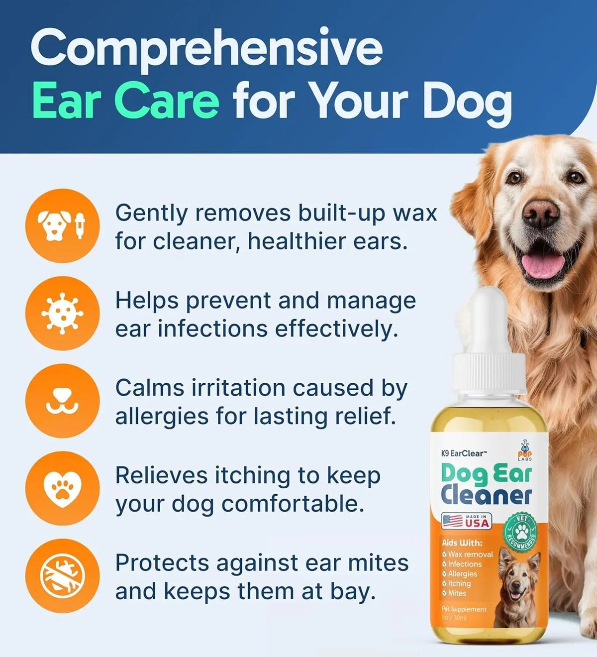 Gentle Natural Dog Ear Cleaner - Effective Relief for Wax, Itch & Irritation