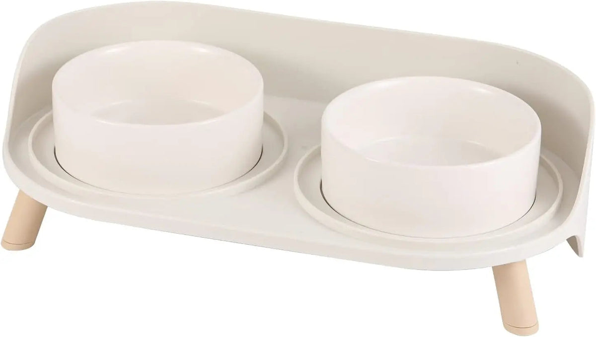 Elevated Ceramic Cat & Dog Bowl Set with Splash Guard, Non-Slip Stand (2x480ml)
