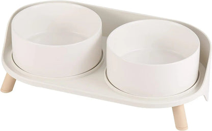 Elevated Ceramic Cat & Dog Bowl Set with Splash Guard, Non-Slip Stand (2x480ml)