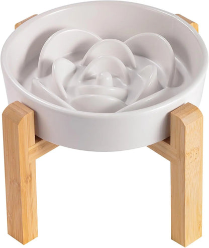 Elevated Ceramic Slow Feeder Dog Bowl 8.6in Heavy Weighted (various colors)