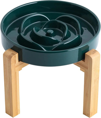 Elevated Ceramic Slow Feeder Dog Bowl 8.6in Heavy Weighted (various colors)